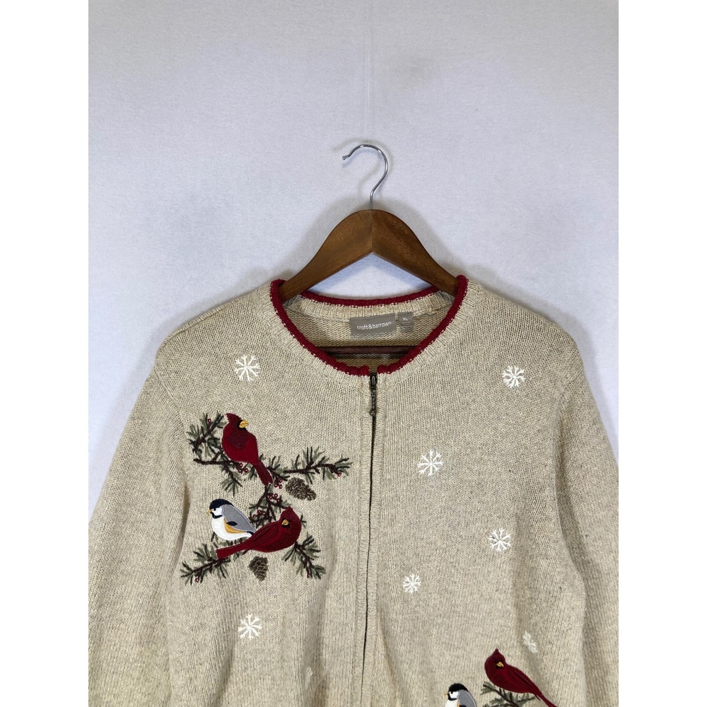 Cabincore Croft & Barrow Women XL Silk Blend Bird Embroidered Zip Front Cardigan - Picture 10 of 12